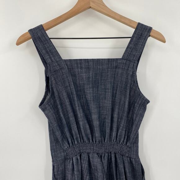 Nooworks Denim Overall Jumpsuit Wide Leg Sleeveless Chambray Dark Wash Womens XS - Picture 6 of 9